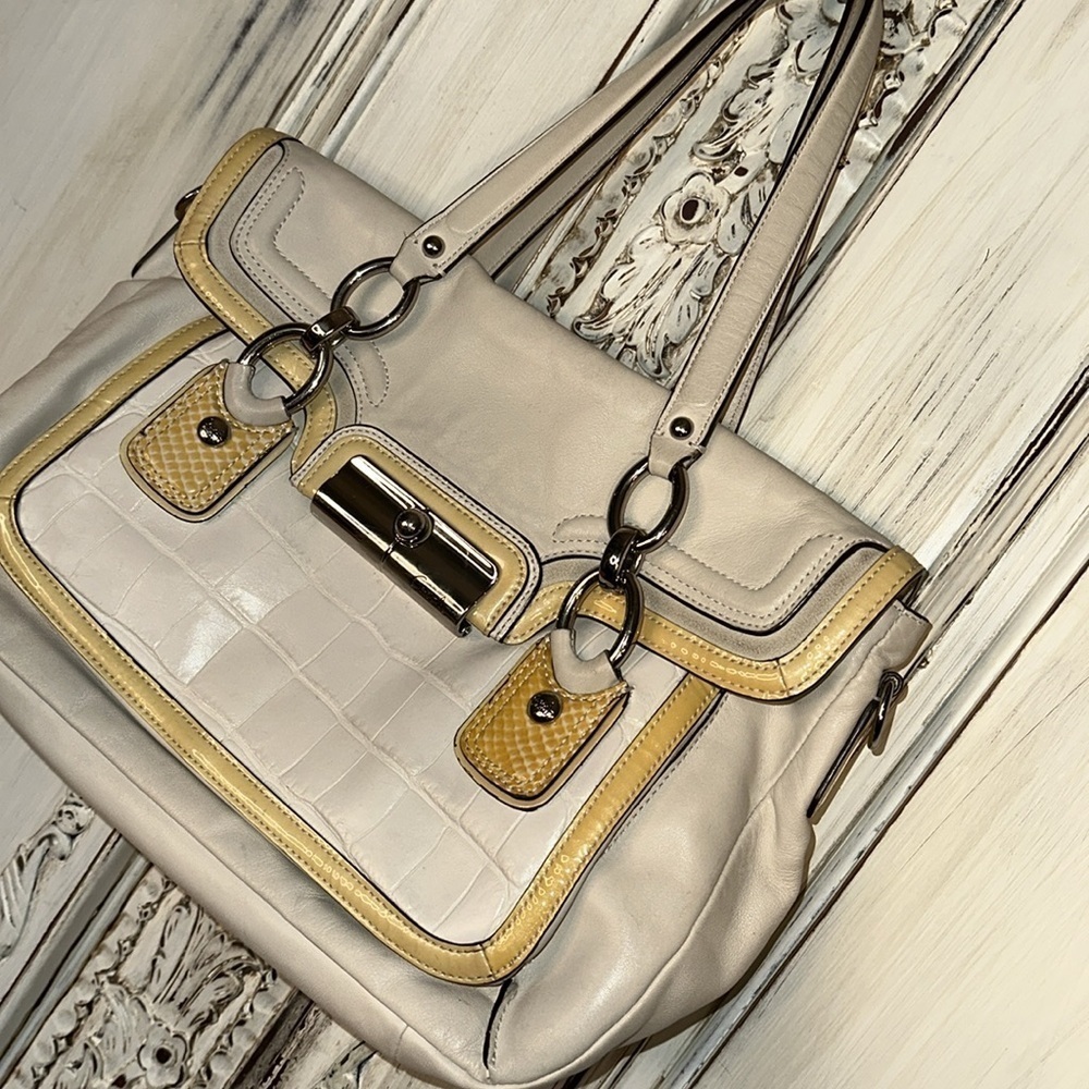 Vintage Coach Slouchy Cream Leather Detailed Bag Y2K Retro 80’s - Picture 3 of 11